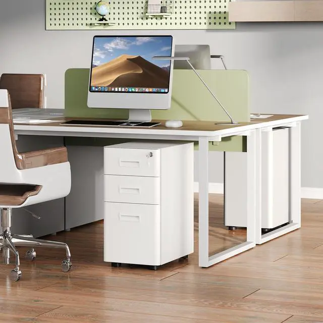 Alt view image 2 of 7 - 3 Drawer File Cabinet on Wheels, Fully Assembled Except Casters | Metal Filing Cabinet with Lock, Under Desk File Organization for Home Office, Fits Letter/Legal/A4, White