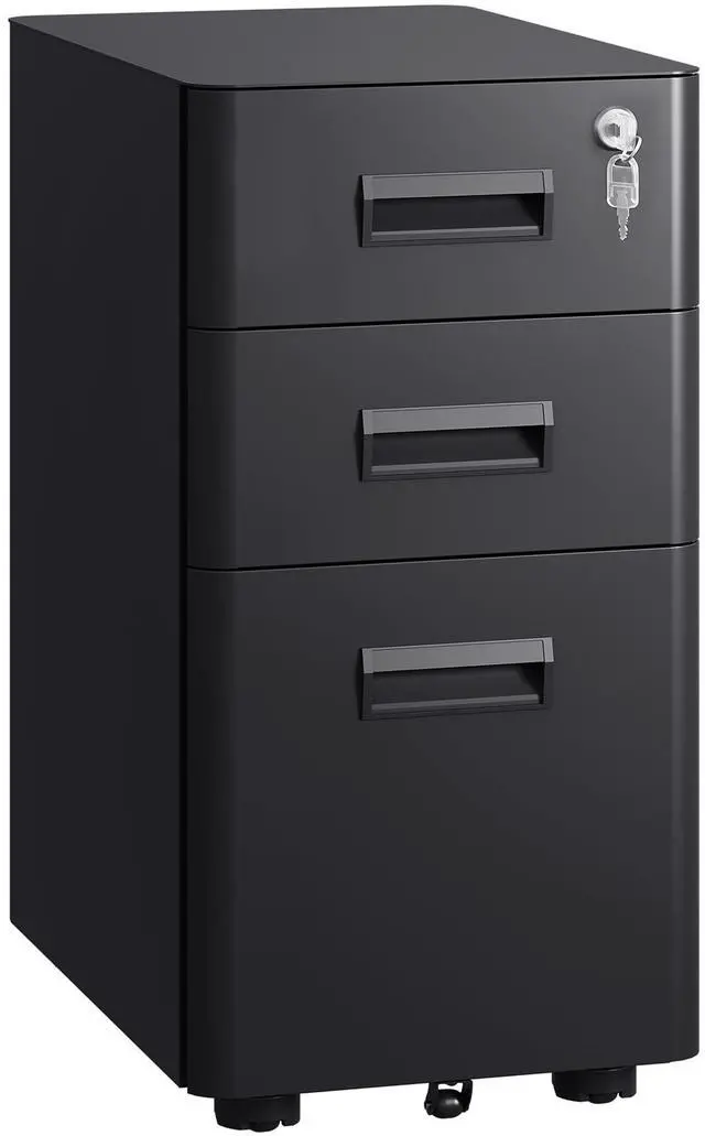 Main image of 3 Drawer Mobile File Cabinet, Fully Assembled Except Casters | Under Desk Metal Filing Cabinet with Lock for Home Office Organizer Letter/Legal/A4, Black
