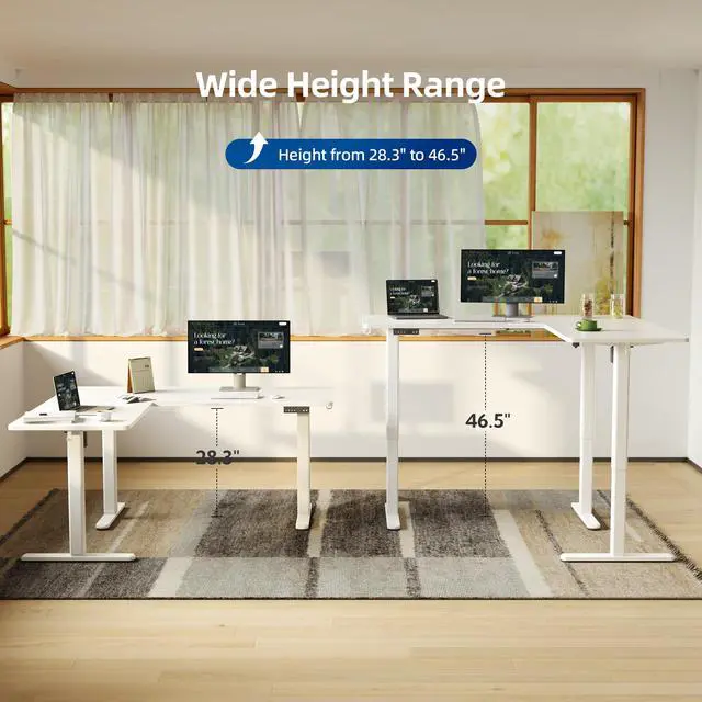 Alt view image 4 of 7 - L-Shaped Electric Standing Desk Dual Motor 63 x 55 Inch White | Splice board for home office, heavy-duty steel frame, quiet lift mechanism, left or right installation,176 lbs capacity