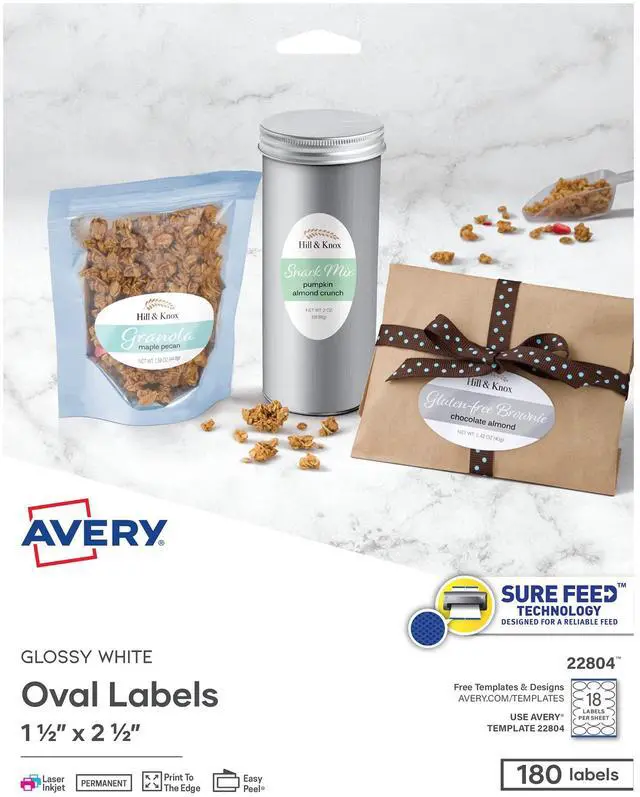 Main image of Printable Blank Oval Labels, 1.5" x 2.5", Glossy White, 180 Customizable Labels (22804)