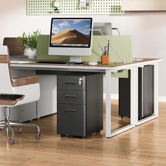 Alt view image 2 of 7 - 3 Drawer Mobile File Cabinet, Fully Assembled Except Casters | Under Desk Metal Filing Cabinet with Lock for Home Office Organizer Letter/Legal/A4, Black