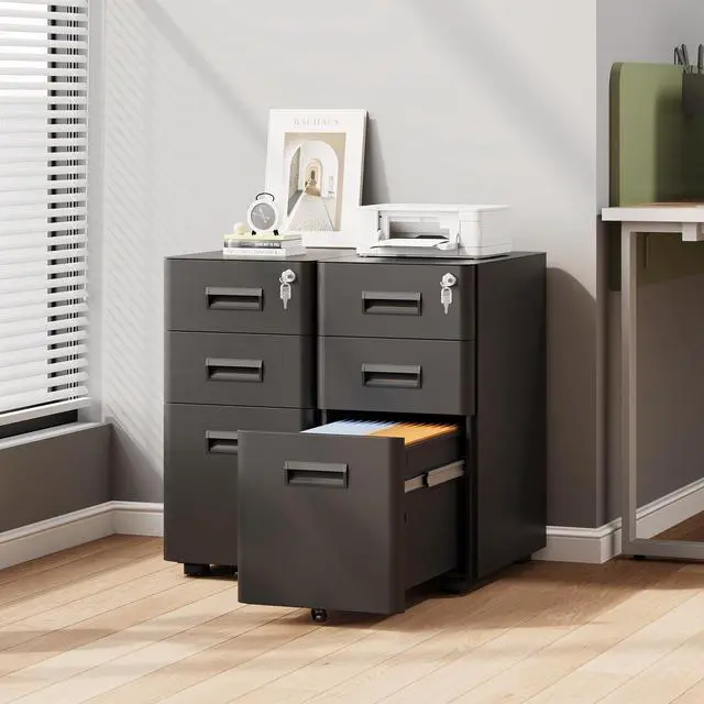 Alt view image 7 of 7 - 3 Drawer Mobile File Cabinet, Fully Assembled Except Casters | Under Desk Metal Filing Cabinet with Lock for Home Office Organizer Letter/Legal/A4, Black