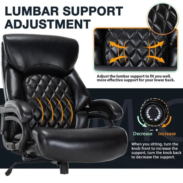 Alt view image 6 of 7 - Big and Tall Office Chair for Heavy People, 500LBS High Back Extra Wide Heavy Duty Executive Office Chair Comfortable for Home Office, Large Computer Desk Chair with Adjustable Lumbar Support Black