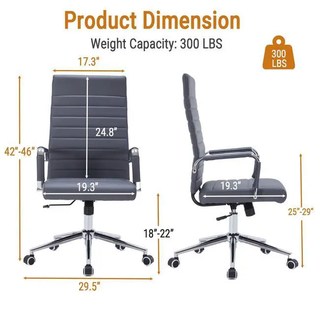 Alt view image 2 of 6 - Executive Desk Chair, Ergonomic PU Leather Gaming Chair with Adjustable Lumbar Support and Rolling Wheels for Home Office Conference Room, High Back, Gray
