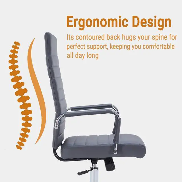Alt view image 5 of 6 - Executive Desk Chair, Ergonomic PU Leather Gaming Chair with Adjustable Lumbar Support and Rolling Wheels for Home Office Conference Room, High Back, Gray