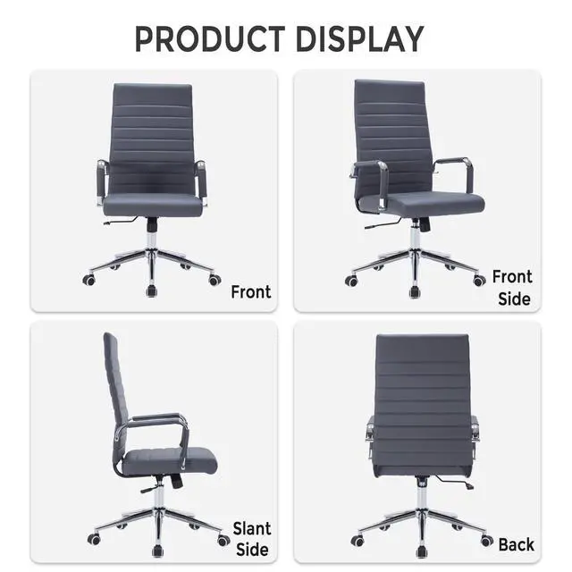 Alt view image 6 of 6 - Executive Desk Chair, Ergonomic PU Leather Gaming Chair with Adjustable Lumbar Support and Rolling Wheels for Home Office Conference Room, High Back, Gray