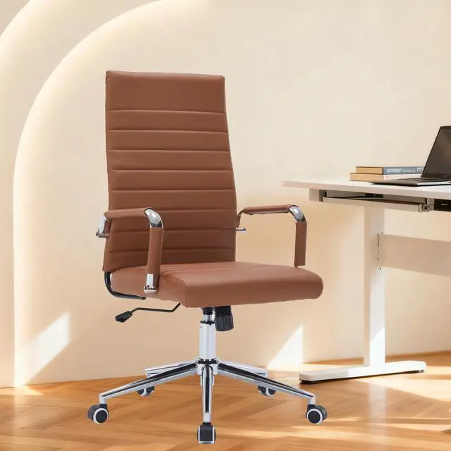 Main image of Desk Chair, Executive Office Chair with Arms, High Back, Brown | Faux Leather, Adjust Swivel Seat, Chair with Rolling Wheels, for Home Office, Conference Table, Meeting Room, 400LBS Support