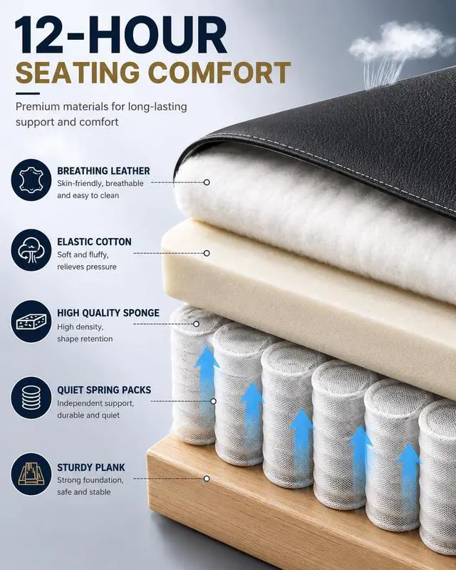 Alt view image 5 of 7 - 800lbs Big and Tall Office Chairs with 5D Flip Arms | Heavy Duty Desk Chair with Adjustable Lumbar Support, Office Chairs with Quiet Rubber Wheel and Extra Wide Seat