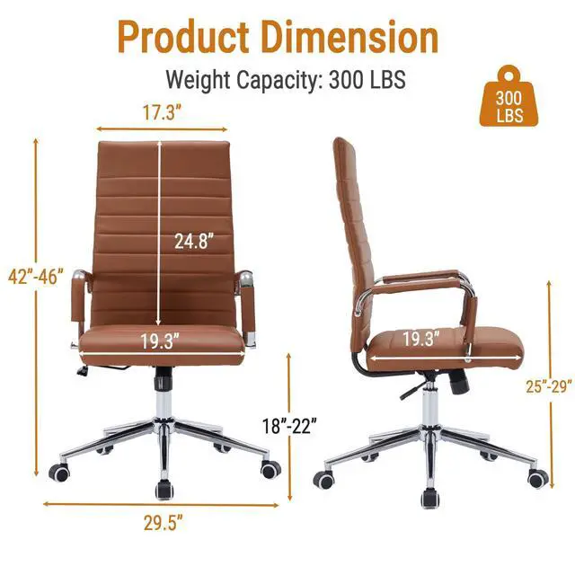 Alt view image 2 of 7 - Desk Chair, Executive Office Chair with Arms, High Back, Brown | Faux Leather, Adjust Swivel Seat, Chair with Rolling Wheels, for Home Office, Conference Table, Meeting Room, 400LBS Support