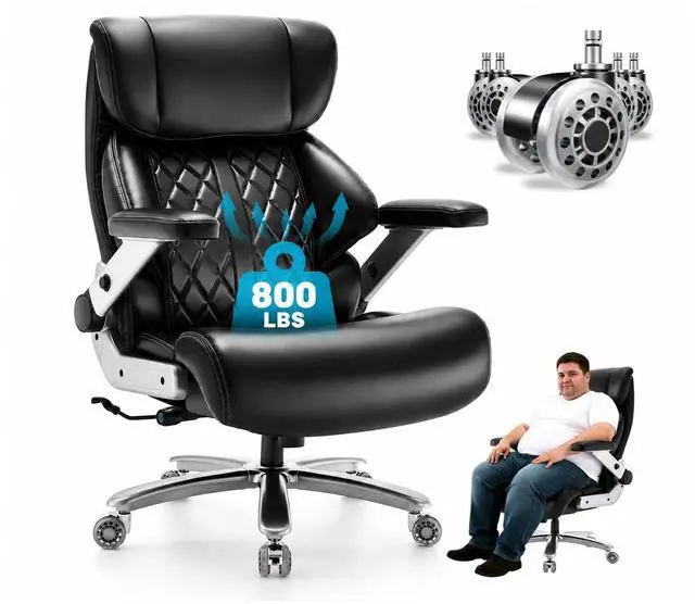 Main image of 800lbs Big and Tall Office Chairs with 5D Flip Arms | Heavy Duty Desk Chair with Adjustable Lumbar Support, Office Chairs with Quiet Rubber Wheel and Extra Wide Seat