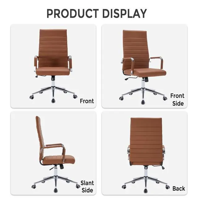Alt view image 6 of 7 - Desk Chair, Executive Office Chair with Arms, High Back, Brown | Faux Leather, Adjust Swivel Seat, Chair with Rolling Wheels, for Home Office, Conference Table, Meeting Room, 400LBS Support
