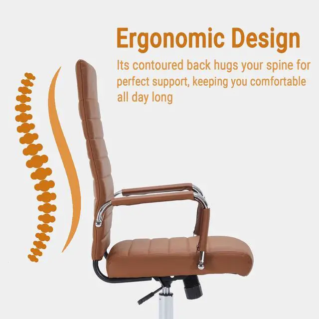 Alt view image 5 of 7 - Desk Chair, Executive Office Chair with Arms, High Back, Brown | Faux Leather, Adjust Swivel Seat, Chair with Rolling Wheels, for Home Office, Conference Table, Meeting Room, 400LBS Support