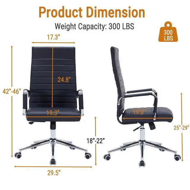Alt view image 2 of 7 - Ergonomic Office Chair, Executive PU Leather Desk Chair with Adjustable Lumbar Support and Smooth-Rolling Wheels for Home Office Conference Room, High Back, Black