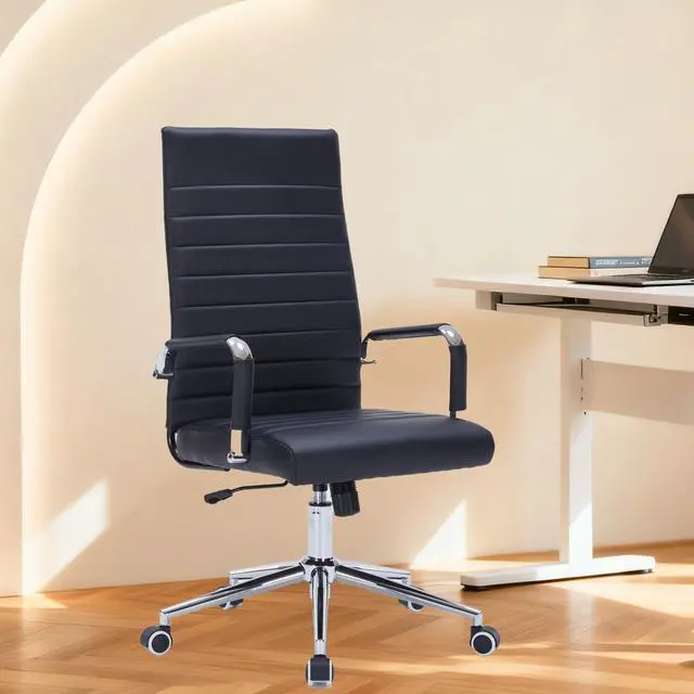Main image of Ergonomic Office Chair, Executive PU Leather Desk Chair with Adjustable Lumbar Support and Smooth-Rolling Wheels for Home Office Conference Room, High Back, Black