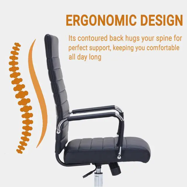 Alt view image 4 of 7 - Ergonomic Office Chair, Executive PU Leather Desk Chair with Adjustable Lumbar Support and Smooth-Rolling Wheels for Home Office Conference Room, High Back, Black