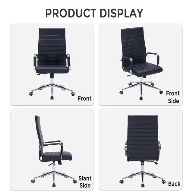 Alt view image 6 of 7 - Ergonomic Office Chair, Executive PU Leather Desk Chair with Adjustable Lumbar Support and Smooth-Rolling Wheels for Home Office Conference Room, High Back, Black