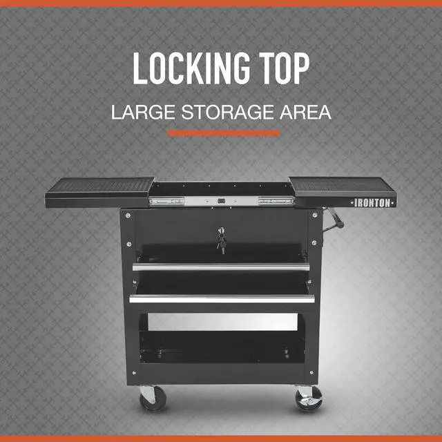 Alt view image 3 of 7 - 28in. 2-Drawer Rolling Tool Cart, 350-Lb., Locking Drawers | Heavy-duty steel frame, open lower tray, quick-access tool organization, garage/workshop/warehouse use, easy maneuvering