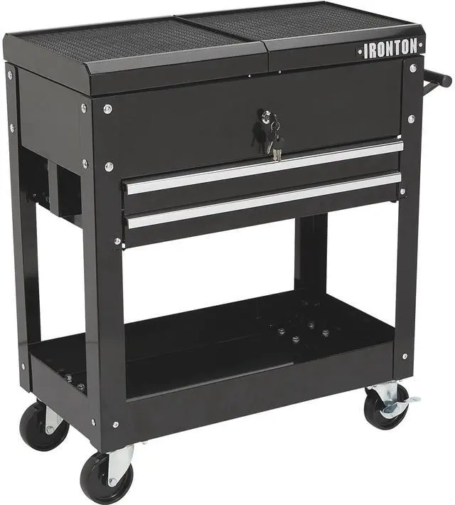 Main image of 28in. 2-Drawer Rolling Tool Cart, 350-Lb., Locking Drawers | Heavy-duty steel frame, open lower tray, quick-access tool organization, garage/workshop/warehouse use, easy maneuvering