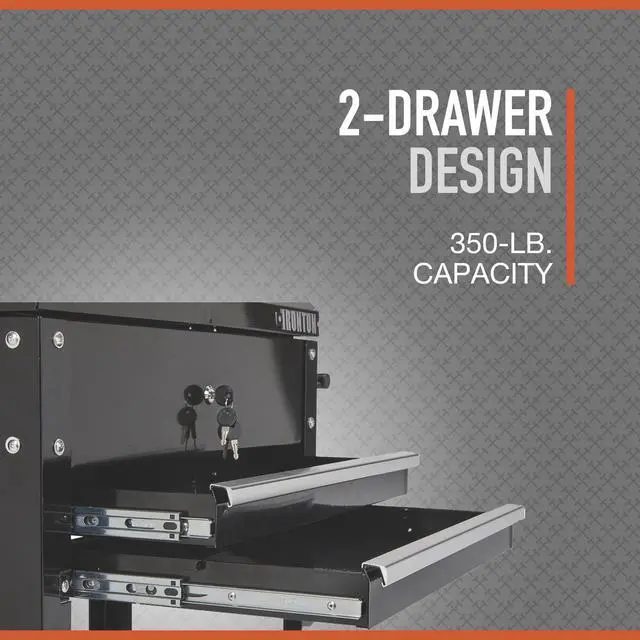 Alt view image 2 of 7 - 28in. 2-Drawer Rolling Tool Cart, 350-Lb., Locking Drawers | Heavy-duty steel frame, open lower tray, quick-access tool organization, garage/workshop/warehouse use, easy maneuvering
