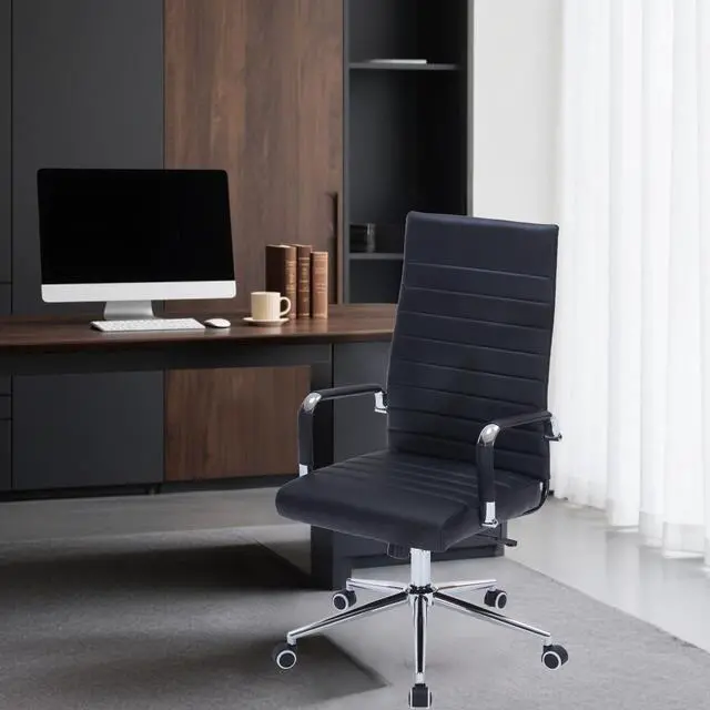 Alt view image 7 of 7 - Ergonomic Office Chair, Executive PU Leather Desk Chair with Adjustable Lumbar Support and Smooth-Rolling Wheels for Home Office Conference Room, High Back, Black