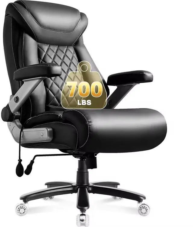 Main image of 700lbs Leather Big and Tall Office Chair, Ergonomic Heavy Duty Executive Office Chair with 5D Flip Arms & Adjustable Lumbar Support & Dual Rubber Wheel, Large Thick Padded Extra Wide Seat, Black