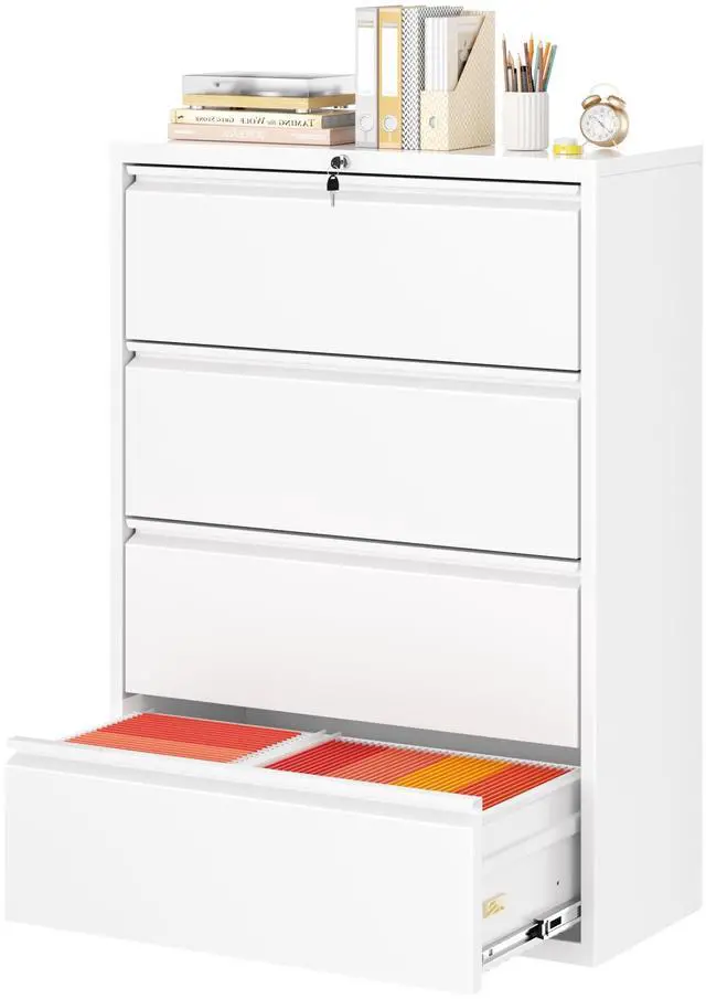 Main image of Lateral File Cabinet 4 Drawer Metal File Cabinet with Lock, White Filing Cabinets for Home Office, Locking Filing Cabinets Hanging Files Letter/Legal/F4/A4