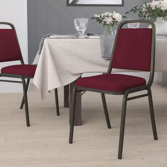 Main image of Burgundy Fabric Trapezoidal Back Stacking Banquet Chair | Gold Vein Frame, Fabric Upholstery