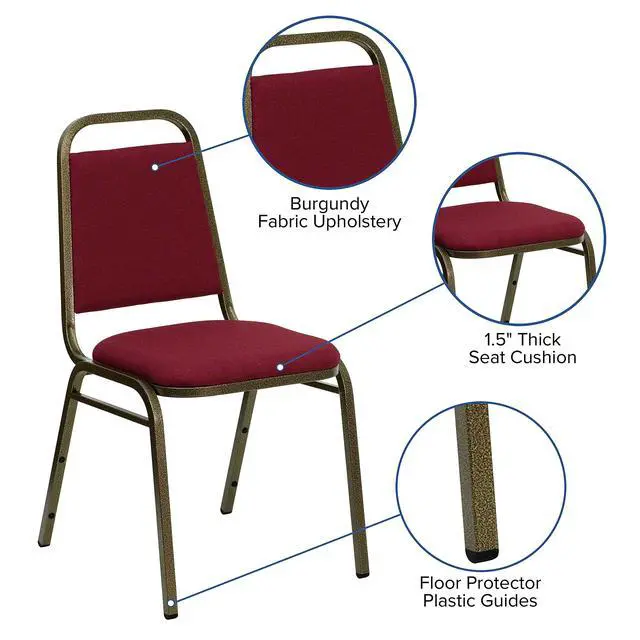 Alt view image 7 of 7 - Burgundy Fabric Trapezoidal Back Stacking Banquet Chair | Gold Vein Frame, Fabric Upholstery