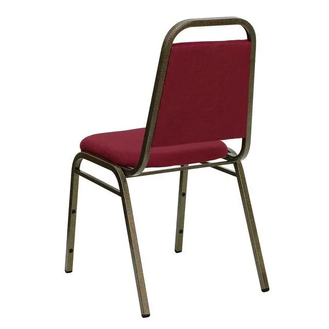 Alt view image 6 of 7 - Burgundy Fabric Trapezoidal Back Stacking Banquet Chair | Gold Vein Frame, Fabric Upholstery
