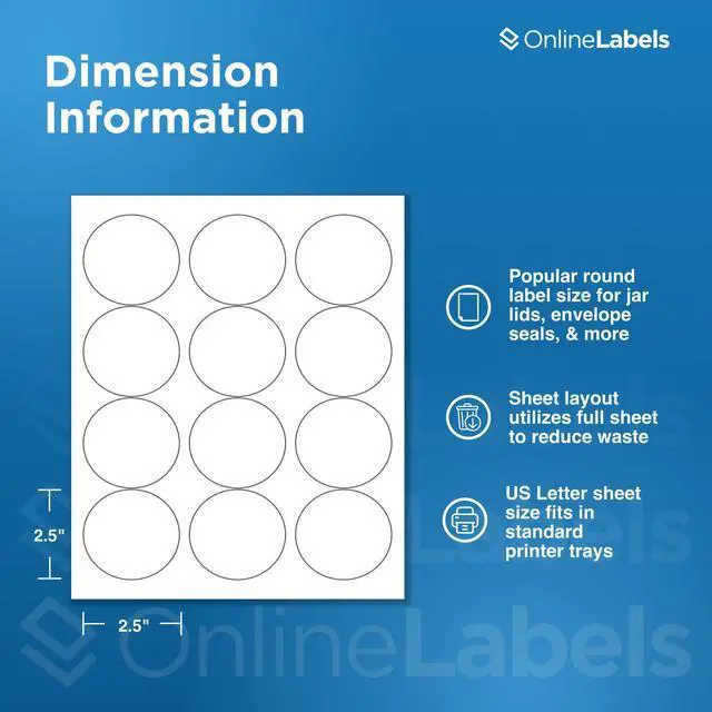 Alt view image 3 of 7 - 2.5 Inch Round Labels - Pack of 120 Circle Stickers, 10 Sheets - Inkjet/Laser Printer