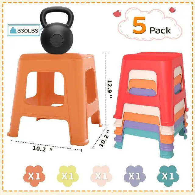 Alt view image 3 of 7 - 5 Pack Stackable Classroom Stools, 12.9" Height Colorful Nesting Plastic Stool, Portable Backless Chairs Flexible Seating for Classroom, School, Kindergarten, Home