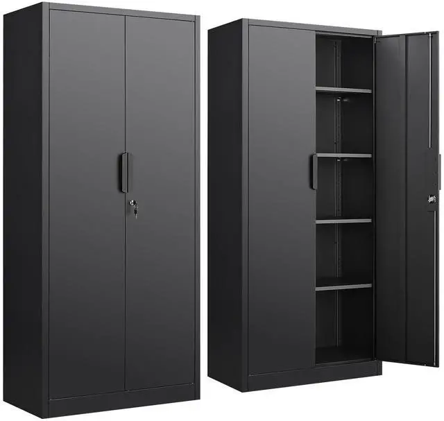 Main image of Metal Garage Storage Cabinet, 72" Tall, Black | With Lock, Steel Storage Locker, 4 Adjustable Shelves, Heavy Duty