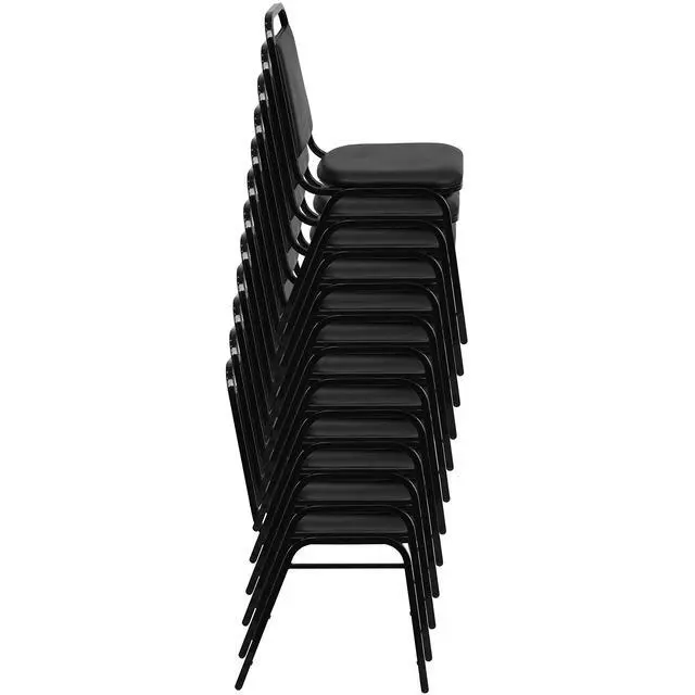 Alt view image 5 of 7 - Black Vinyl Trapezoidal Back Stacking Banquet Chair | Black Frame, Vinyl Upholstery