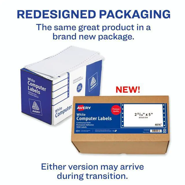 Alt view image 2 of 2 - 4076 Dot Matrix Printer Shipping Labels, 1 Across, 2 15/16 x 5, White (Box of 3000)