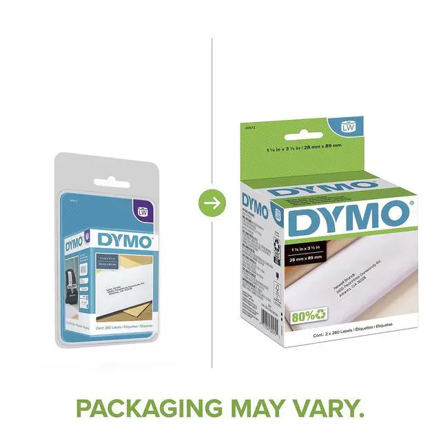 Alt view image 2 of 7 - Authentic LW Mailing Address Labels for LabelWriter Label Printers, White, 1-1/8'' x 3-1/2'', 2 Rolls of 260 (30572)