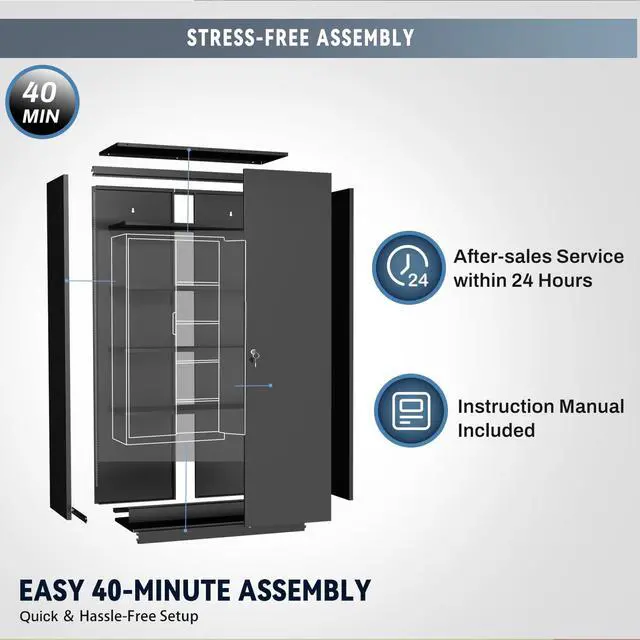Alt view image 6 of 7 - Metal Garage Storage Cabinet, 72" Tall, Black | With Lock, Steel Storage Locker, 4 Adjustable Shelves, Heavy Duty
