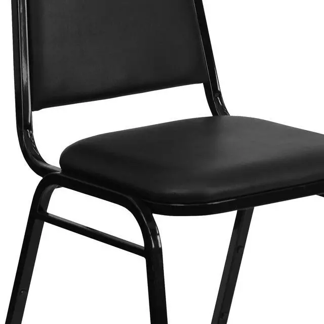 Alt view image 7 of 7 - Black Vinyl Trapezoidal Back Stacking Banquet Chair | Black Frame, Vinyl Upholstery