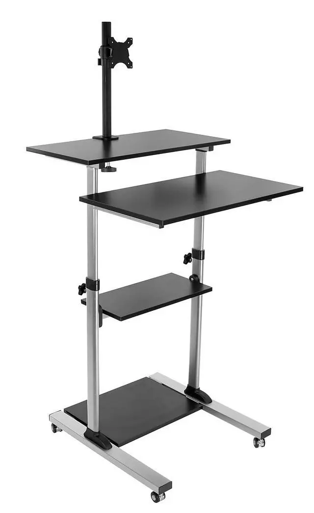 Alt view image 5 of 7 - Mobile Computer Cart with Monitor Mount for Screen up to 32", Portable Desk on Wheels, Rolling Laptop Stand Teachers, Office, Classroom, Rise up to 53", Projector, Podium, Keyboard Tray