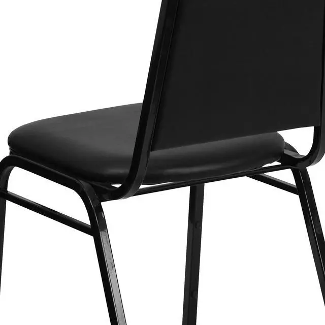 Alt view image 6 of 7 - Black Vinyl Trapezoidal Back Stacking Banquet Chair | Black Frame, Vinyl Upholstery