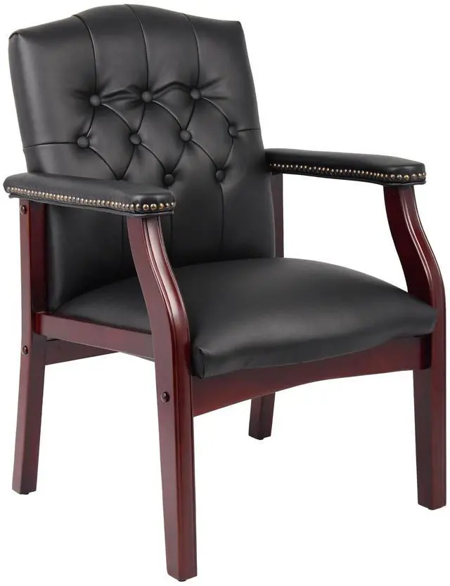 Main image of Traditional Caressoft Vinyl Guest Chair with Mahogany Finish Wood Base, Black