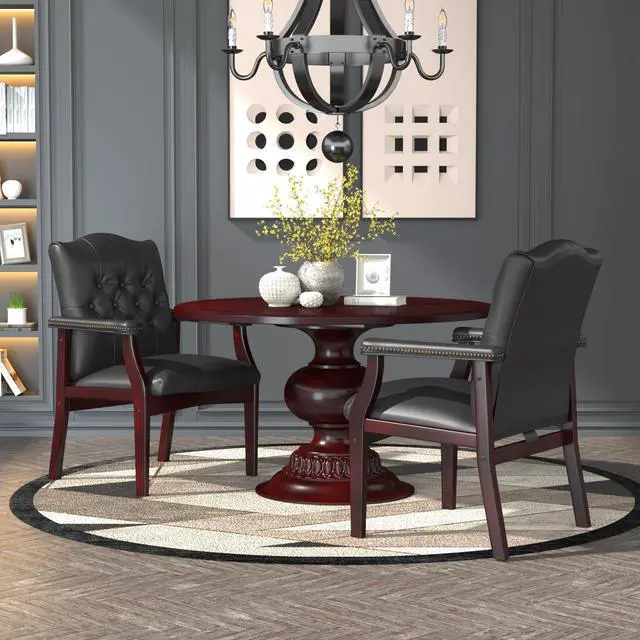 Alt view image 3 of 7 - Traditional Caressoft Vinyl Guest Chair with Mahogany Finish Wood Base, Black