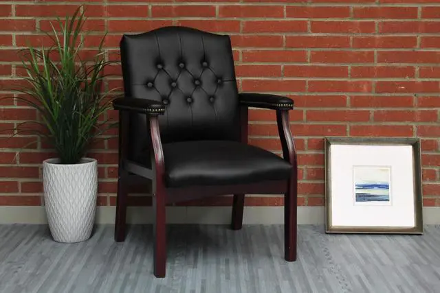 Alt view image 4 of 7 - Traditional Caressoft Vinyl Guest Chair with Mahogany Finish Wood Base, Black