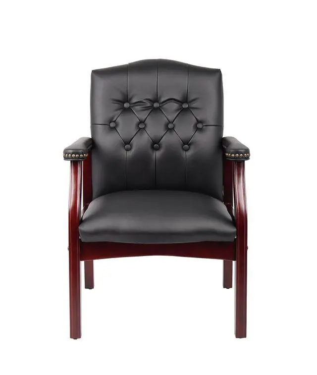Alt view image 7 of 7 - Traditional Caressoft Vinyl Guest Chair with Mahogany Finish Wood Base, Black