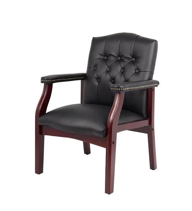 Alt view image 6 of 7 - Traditional Caressoft Vinyl Guest Chair with Mahogany Finish Wood Base, Black