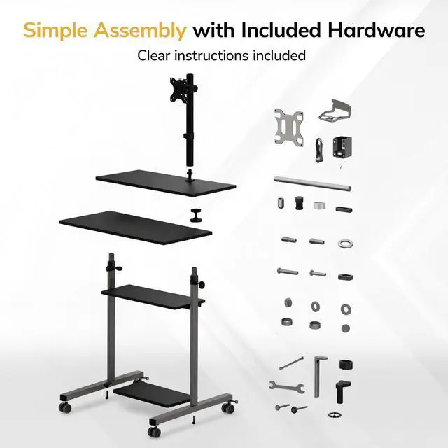 Alt view image 7 of 7 - Mobile Computer Cart with Monitor Mount for Screen up to 32", Portable Desk on Wheels, Rolling Laptop Stand Teachers, Office, Classroom, Rise up to 53", Projector, Podium, Keyboard Tray