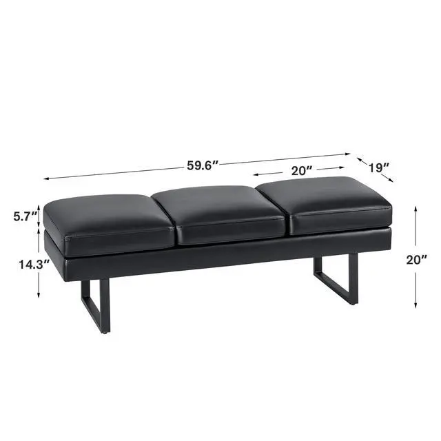 Alt view image 3 of 7 - Waiting Room Chairs Faux Leather Office Guest Chair, 59.6 Inches Conference Room Chairs 3 Seats Upholstered Reception Bench, Lobby Furniture for Salon and Shop, Black