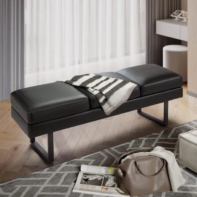 Alt view image 2 of 7 - Waiting Room Chairs Faux Leather Office Guest Chair, 59.6 Inches Conference Room Chairs 3 Seats Upholstered Reception Bench, Lobby Furniture for Salon and Shop, Black
