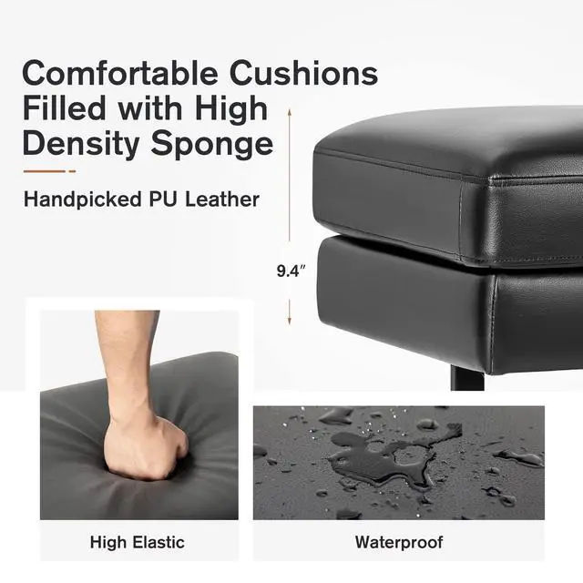 Alt view image 4 of 7 - Waiting Room Chairs Faux Leather Office Guest Chair, 59.6 Inches Conference Room Chairs 3 Seats Upholstered Reception Bench, Lobby Furniture for Salon and Shop, Black