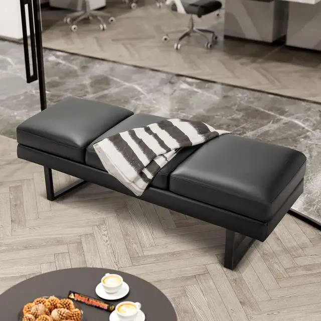 Alt view image 5 of 7 - Waiting Room Chairs Faux Leather Office Guest Chair, 59.6 Inches Conference Room Chairs 3 Seats Upholstered Reception Bench, Lobby Furniture for Salon and Shop, Black