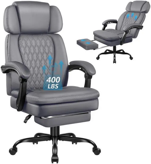 Main image of Office Chair with Foot Rest 400lbs, Heavy Duty Executive Leather Office Chair for Heavy People,Big and Tall High Back Ergonomic Comfy Office Desk Chair with Lumbar Support,Grey